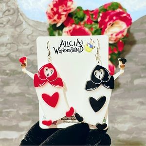 Alice in Wonderland Painting The Roses Red Cards Handmade Custom Earrings